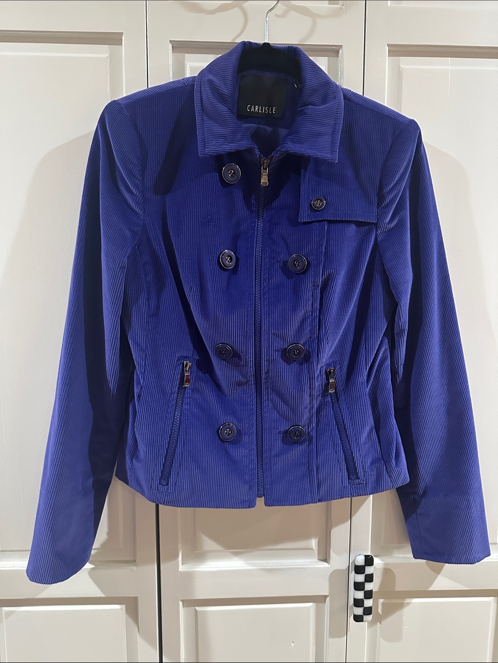 Carlisle Vintage Purple Corduroy Moto Jacket Blazer - Double Breasted Zip-Up, 6
